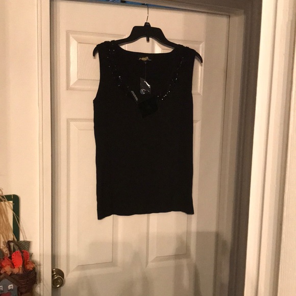 Joan Boyce black sleeveless sequined tank top. Brand New Size Medium. - Picture 3 of 10
